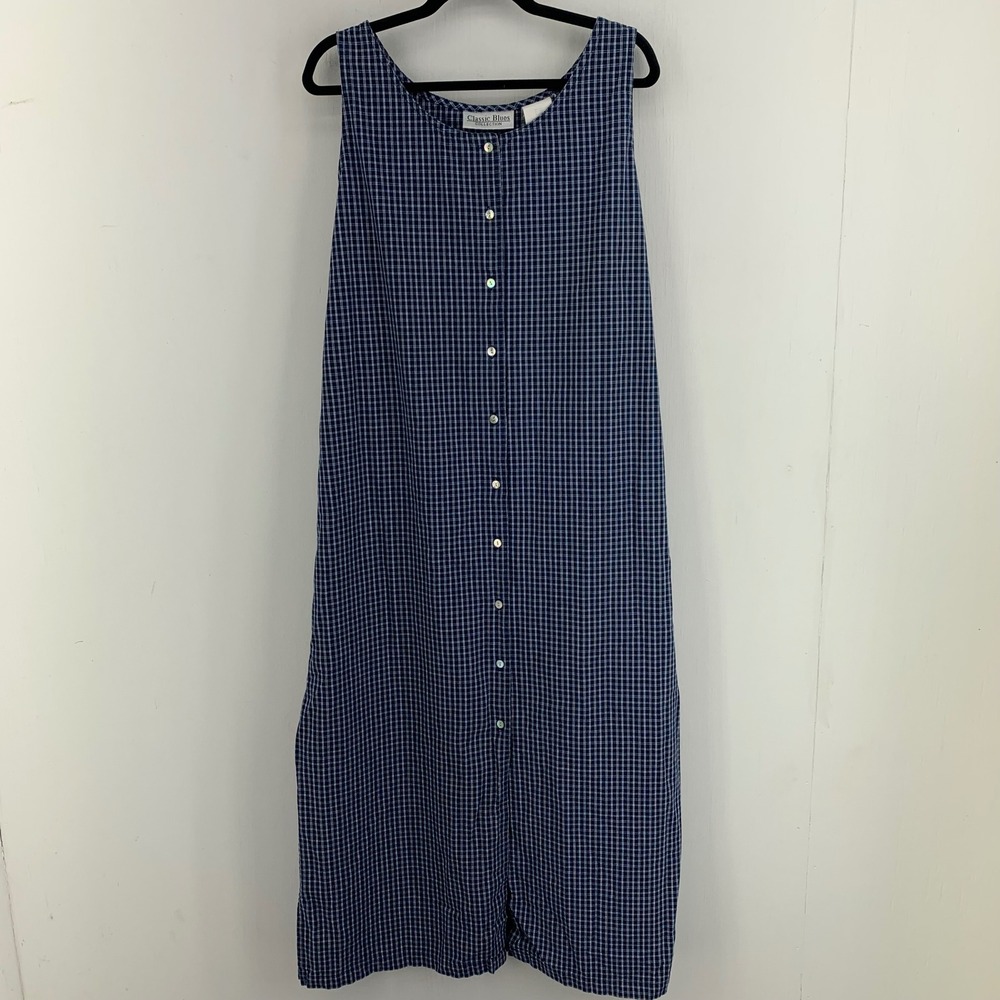 Vintage 90s Jumper Maxi Dress Gingham Cotton Button Front Sleeveless Granniecore